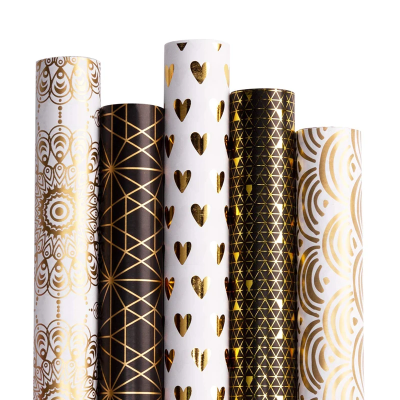 
Горячая Распродажа, черно-белая оберточная подарочная бумага с принтом из металлической золотой фольги 