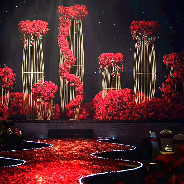 2019 latest stage background large Geometric pillar flower stand wedding ornaments
