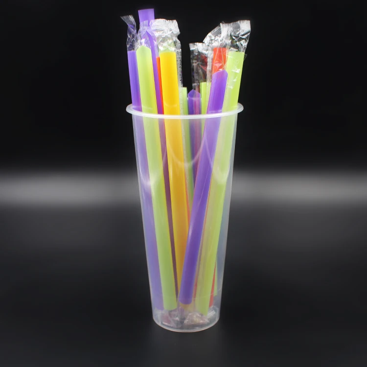 Wholesale 12mm 240mm Disposable Individually Wrapped Plastic Boba Bubble Tea Drinking Straws