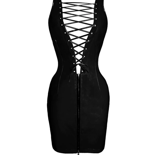 Wholesale Good Quality Dress Women PVC Dress Lady Black Leather Dress