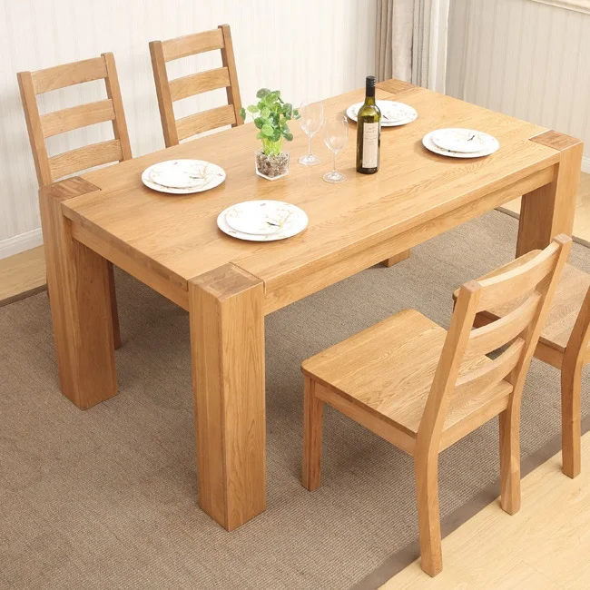 
modern chunky style oak wood dining chair dining table set 