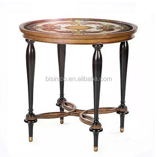 Elegant Antique American Style Solid Wood Glass Top Hand Painted Small Coffee Table For Living Room BF05- FH0202