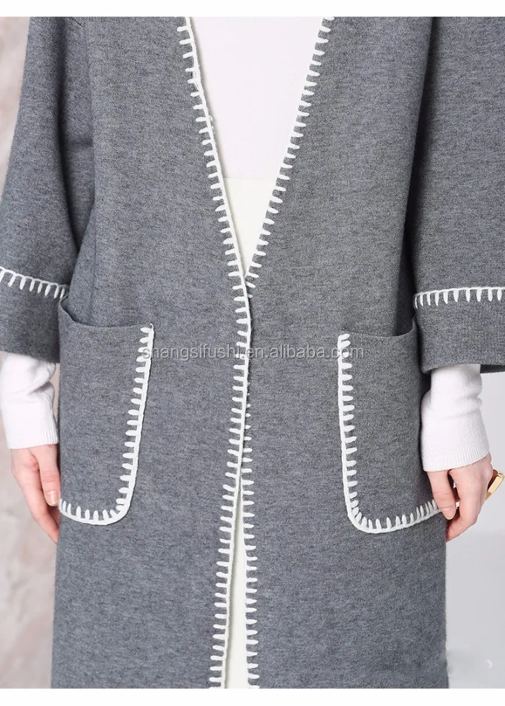 Производитель предоставляет индивидуальный OEM Кардиган с длинным рукавом в Европейском стиле, длинное пальто, тонкий женский свитер