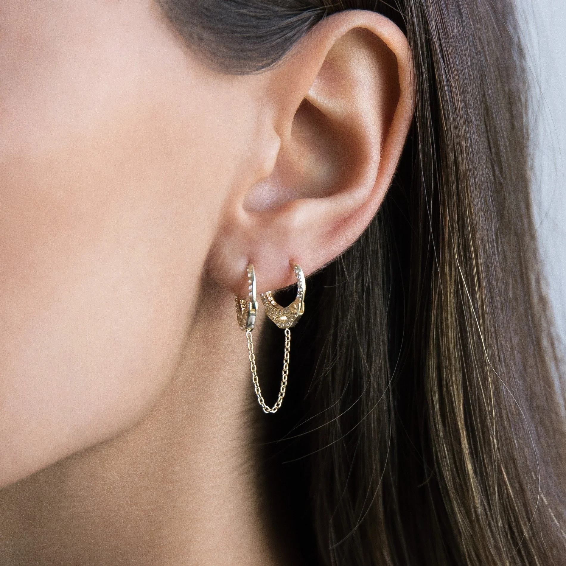 Dainty Jewelry Silver New Handcuff Double Pierced Small Hoop Chain Earring