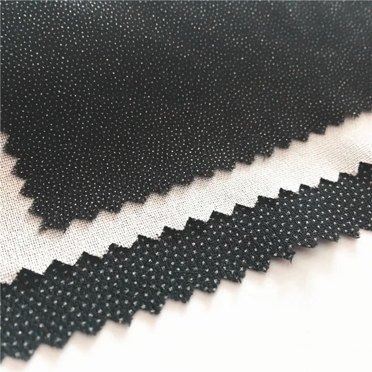
water jet loom 75D fusible double dot coating hot melt glue interlock white interlining for man business suit and fashion suit 