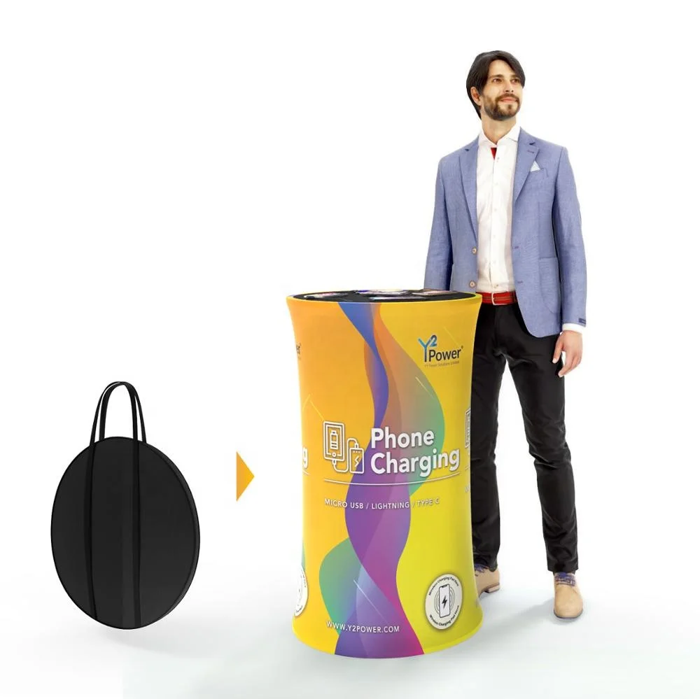 Y2Power REX Portable Charger with Changeable Polyester Fabric Advertising Wireless Charging Table with Self-Retractable cables