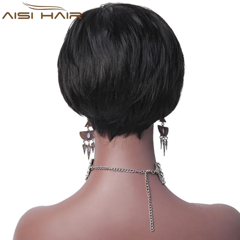 Aisi Hair Wholesale Short Straight Synthetic Black Pixie Cut Wig for Black Women