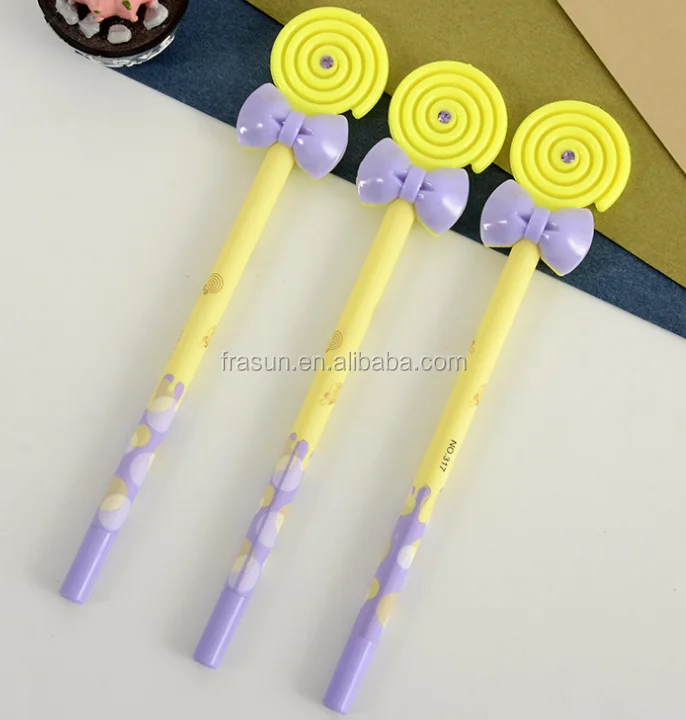 girls favorite cute lollipop and butterfly plastic gel pen kids lovely bow plastic gel pen