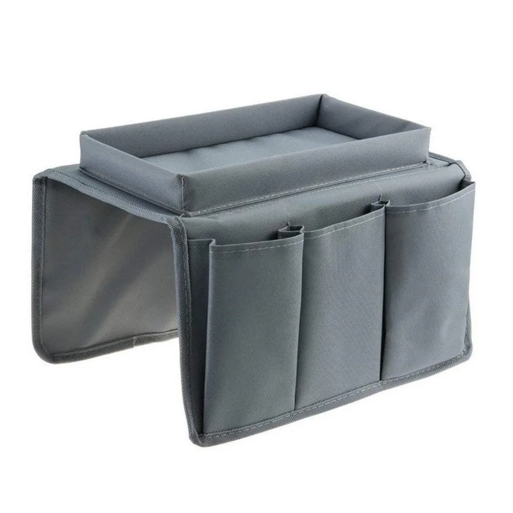 Folding 6 pockets Grey Polyester Fabric Space Saver sofa arm tray