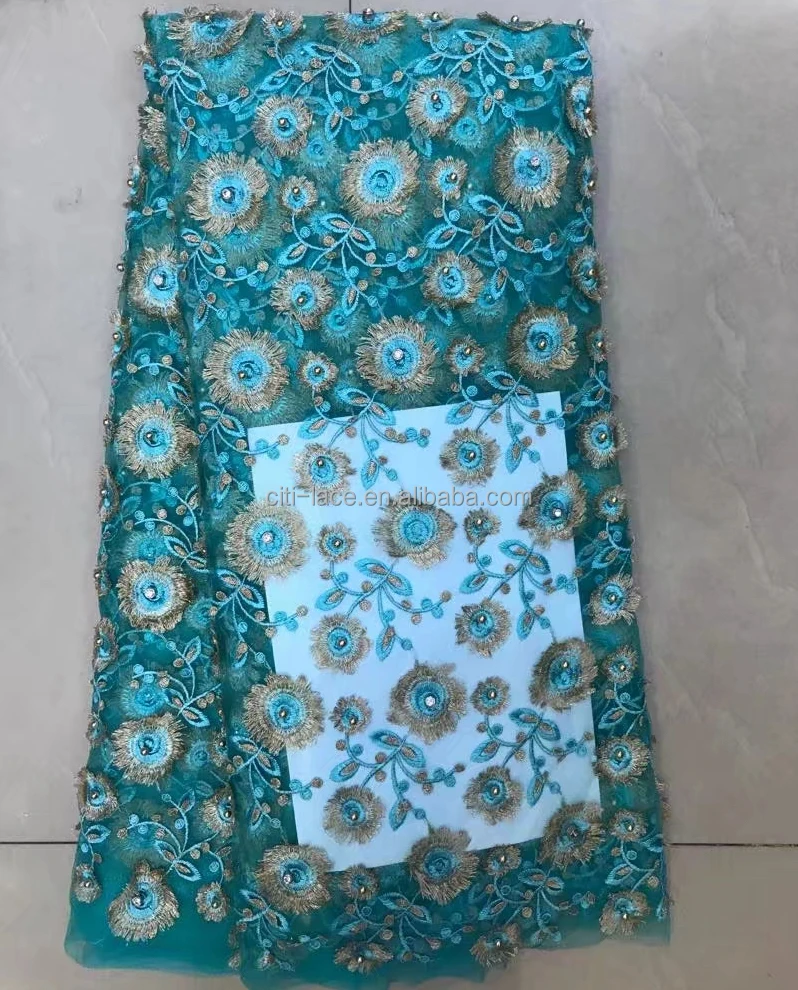 Top quality embroidery french lace with nice sequence/3d bead for wedding dress hand beaded embroidery lace TS29-2