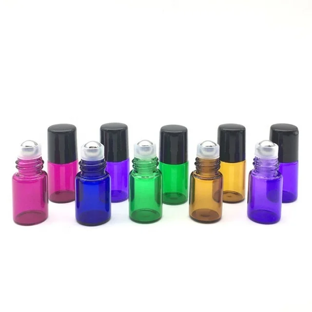 small Fragrances essential oil sample 1ml 2ml 3ml 5ml colorful perfume roll on glass Bottle with glass stainless steel roller