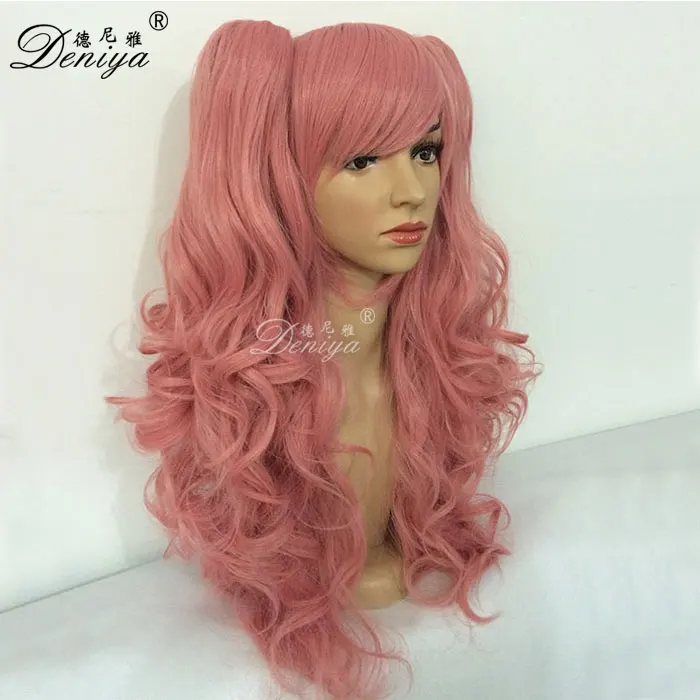 
Japanese cosplay wig green pink long curly hair wig synthetic 