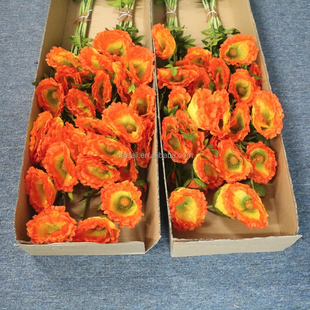 high quality wholesale real touch white red 5 heads big head silk plastic artificial poppy flower