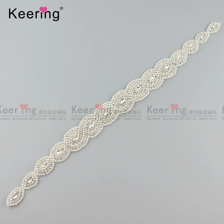 wholesale handmade white pearl beaded bridal waist belt for wedding dress WRA-845