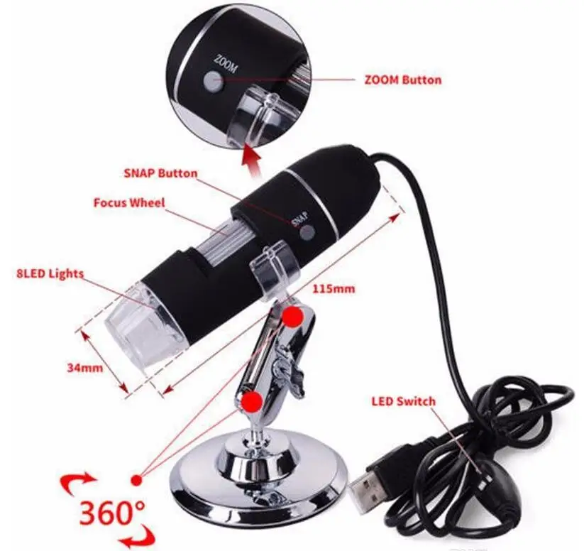 25-1000X Portable Handheld USB Video Digital Microscope with Measuring Software UX1000