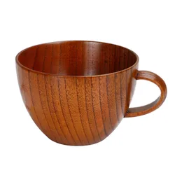Hot Selling  Natural Jujube Big Coffee Mugs,Japanese Brown Wood Soup Bowls with Handle