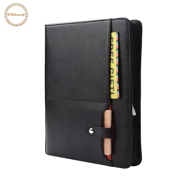 New Design Zip Genuine Leather A4 Refilll Pad Pu Leather A4 Document Portfolios Pad Refill Pocket Folder Folio