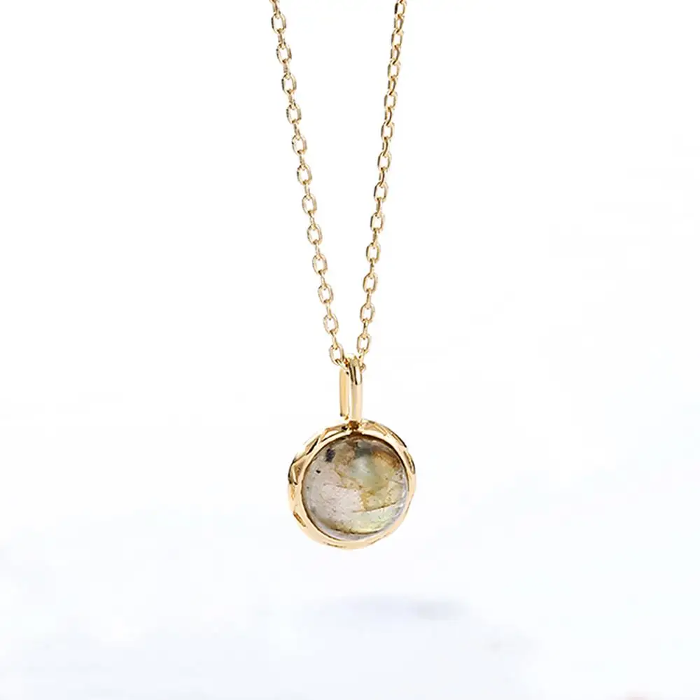 Dainty jewelry design for girls gold plated single stone Sterling silver labradorite pendant necklace