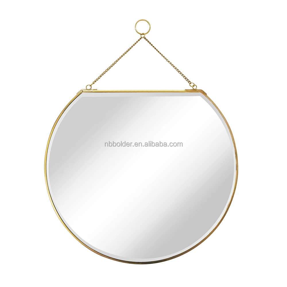 Distressed Vintage Antique Gold Metal Frame Wall Hanging Round Mirror miroir salon
