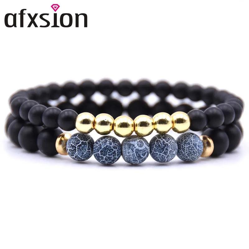 AFXSION High quality natural Stone Bracelet Alloy beads  Elasticity Rope Men Women Bracelet