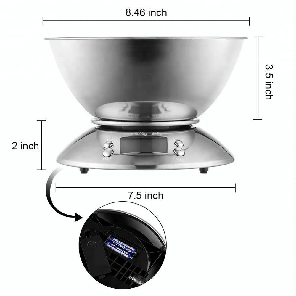 Fast Delivery 5kg Stainless Steel Digital Food Weighing Electronic Kitchen Scale with detachable bowl kitchen weighing scale