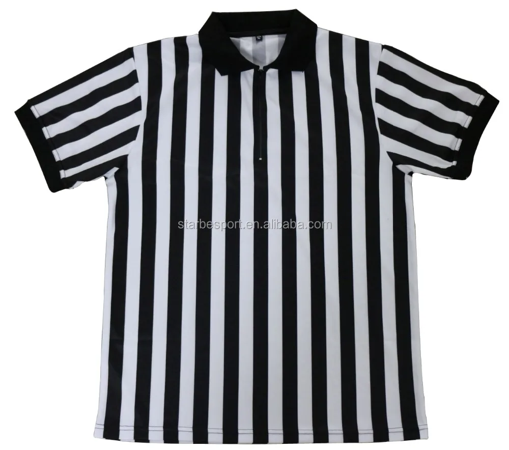 
custom sublimated black white striped referee jersey with elastic arm band 