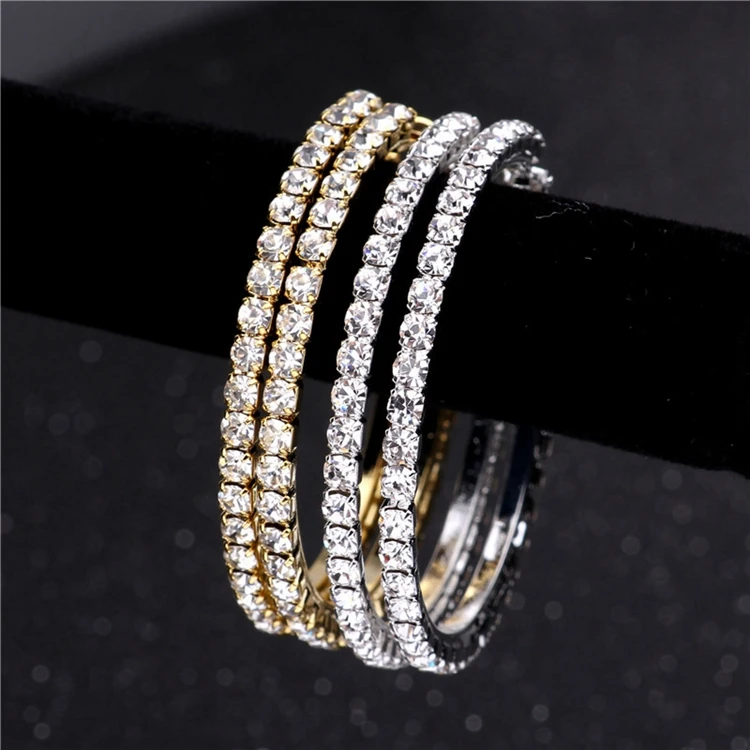 
2cm to 10cm Optional Sizes Gold Silver Plated AAA Rhinestone Mini Big Women Jewelry Diamond Crystal Hoop Earrings 