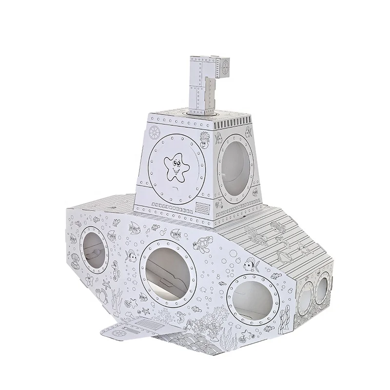 creative graffiti submarine model intelligent toy painting 3d graffiti coloring cardboard diy doolle toy for kids