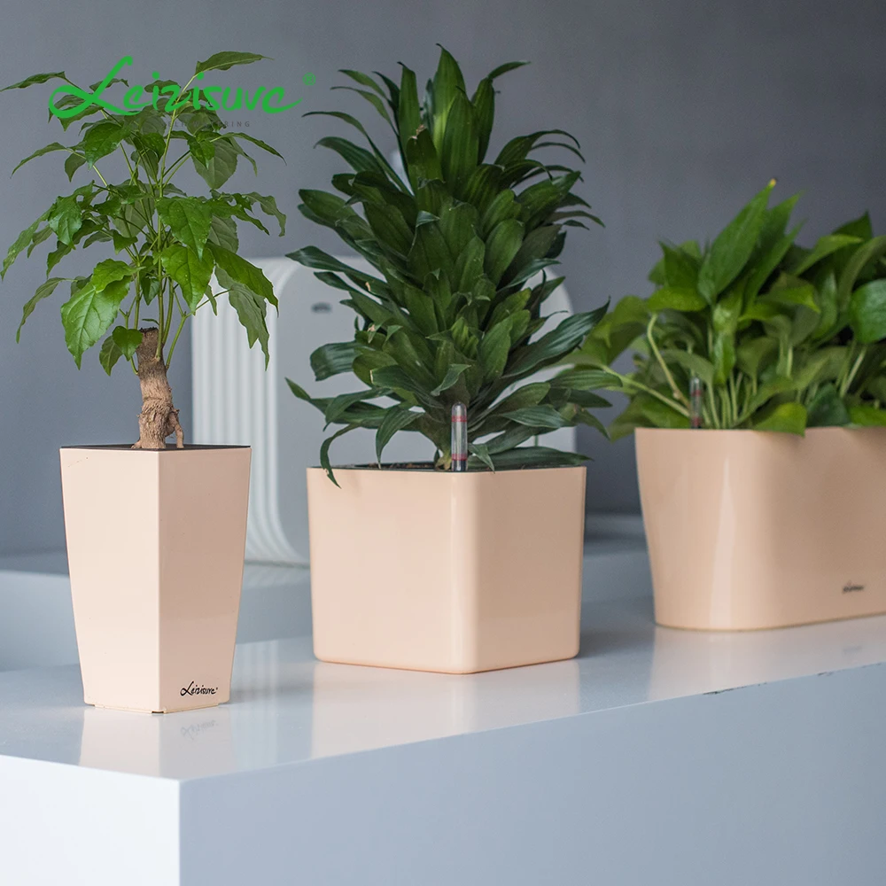 Leizisure Self-watering Pots Manufacture Indoor Mini Small Lazy Plastic Flower Pot Cube Herb Bonsai Plant Pot Planter