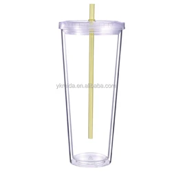 16oz double wall clear plastic tumbler 24oz Hard double wall acrylic cup with straw