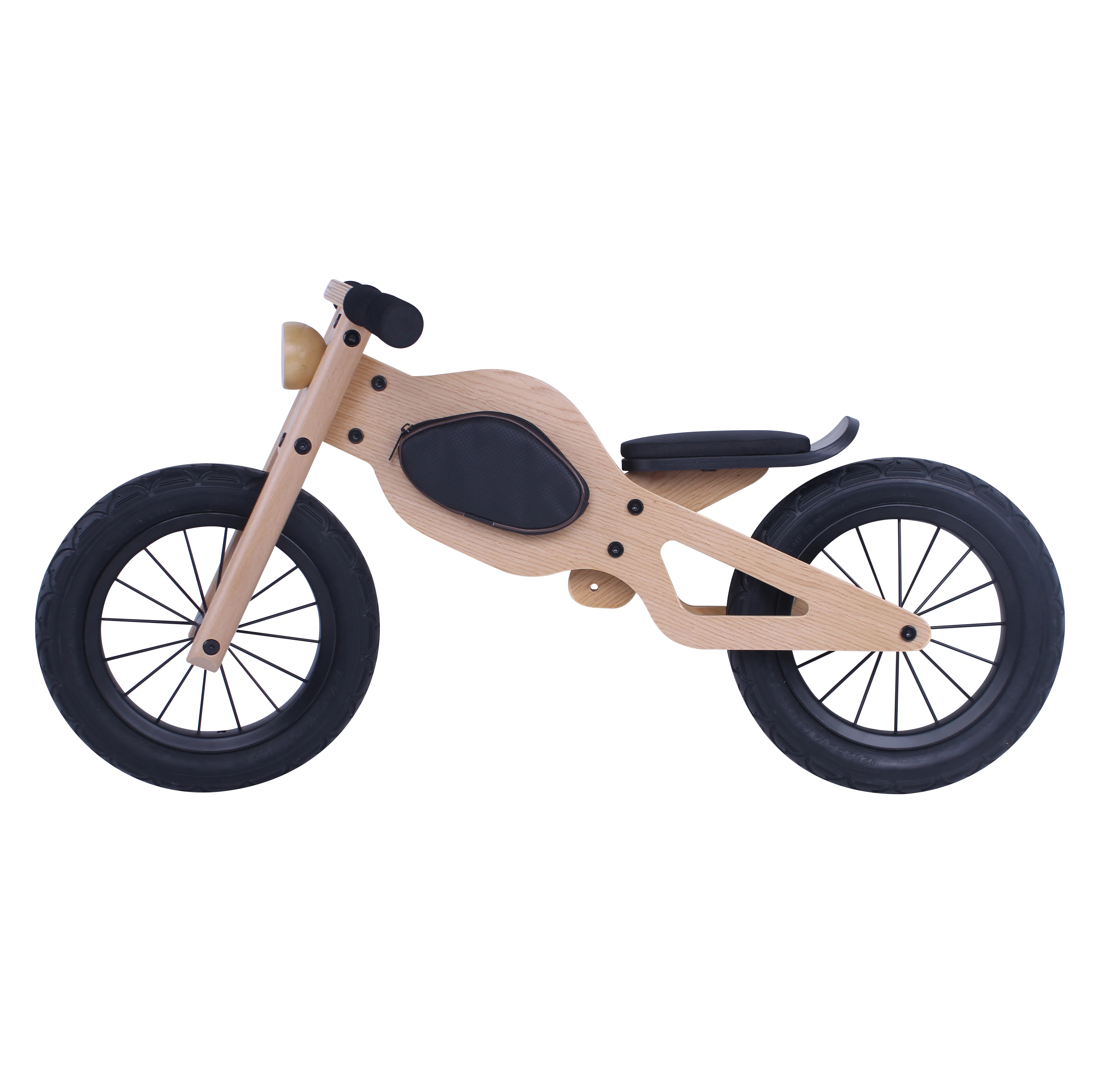 Ясень поверхности 12-дюймовый деревянный беспедальный велосипед с мешком для детей тренировка