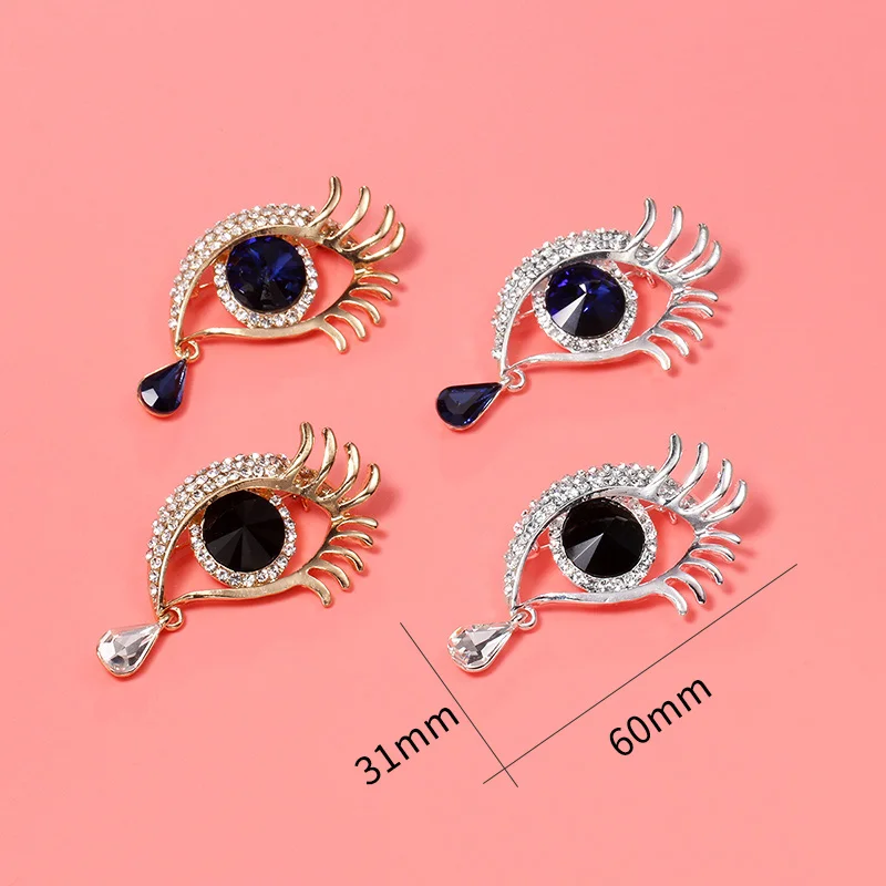 Factory Direct Sale High Quality Rhinestone Blue or Black Teardrop Crystal Eye Design Brooch Pins for Women