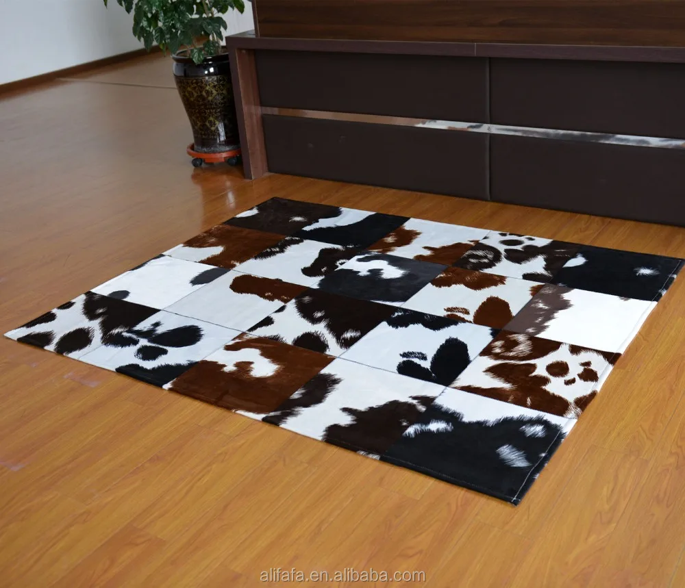 Fake Leather Cowhide Animal Skin Patchwork Area Carpet and Rug