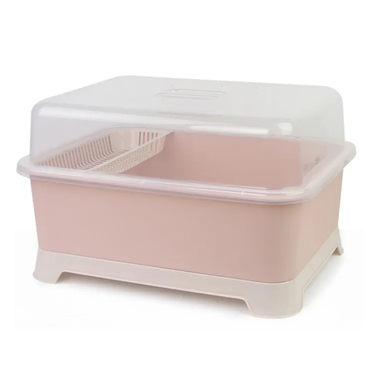 Kitchen Plastic Dish Drying Drainer Rack With Cover