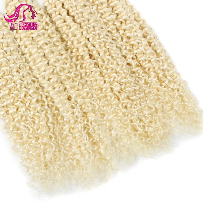 Double Drawn 100% Human Hair Kinky Curly Bundles Wave European/russian 613 Blonde Hair Brazilian Support Color 613 Virgin Hair