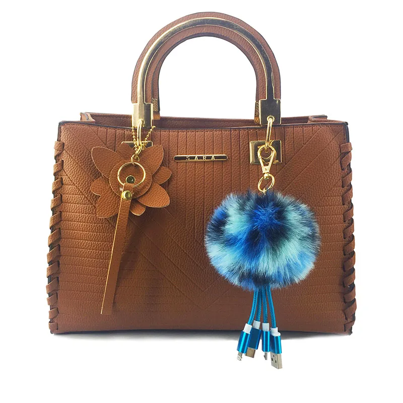 Wholesale Pompom Usb Keychain Fur Ball Custom Keychains for Hanging Bags with Custom Keyring Usb