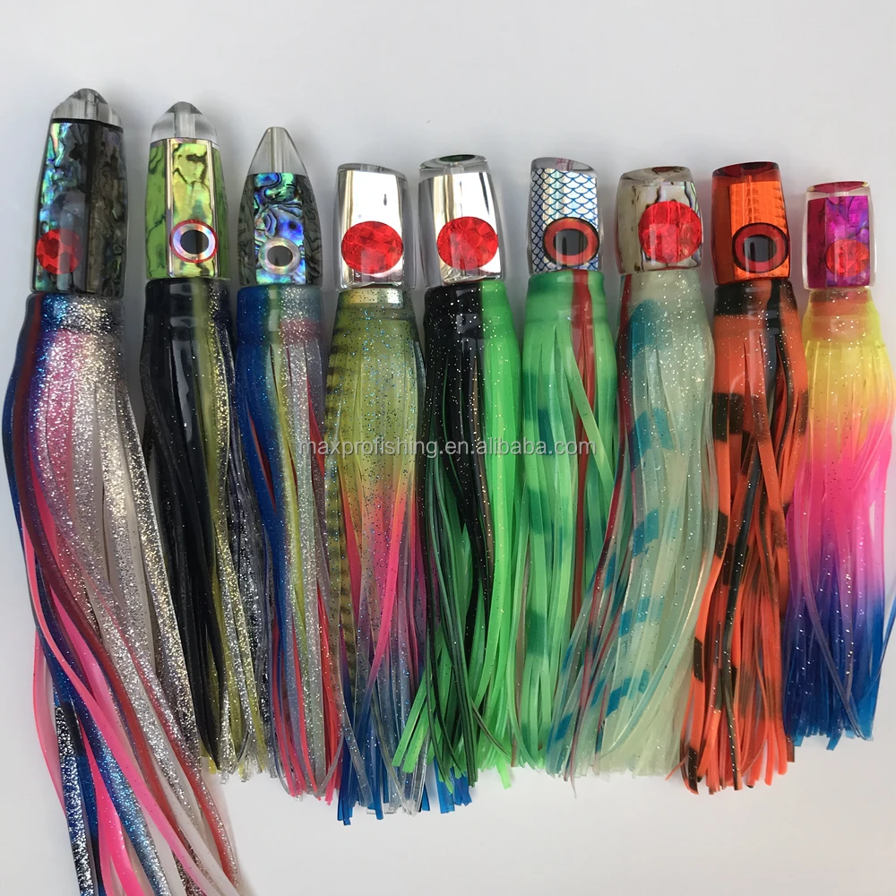 Jetted fish heads Double Colored Tinted top Marlin Tuna Tournament Fishing Skirted Big Game Lures