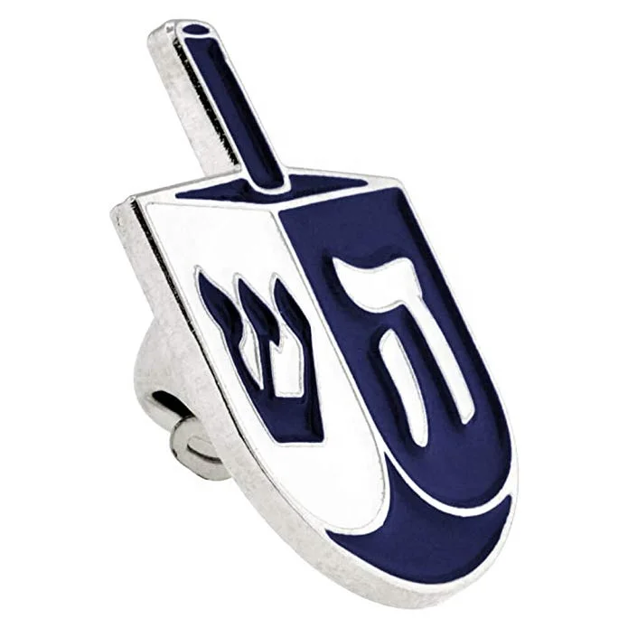 Blue and white hanukkah dreidel holiday enamel lapel pin