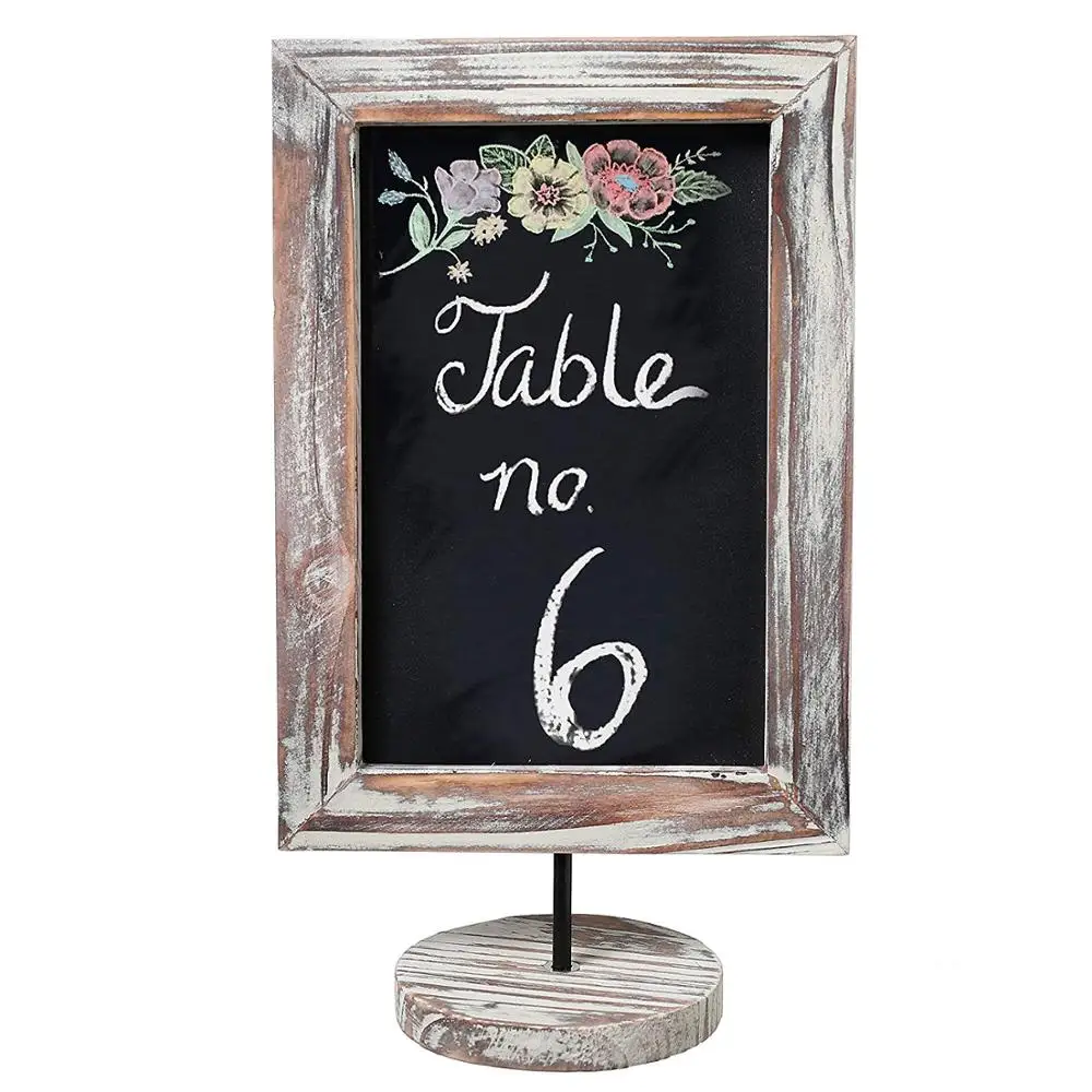 Set of 2 12-Inch Rustic Torched Wood Framed Tabletop Memo Message Chalkboard Cafe Menu Board Sign Table Sign Wedding Decoration