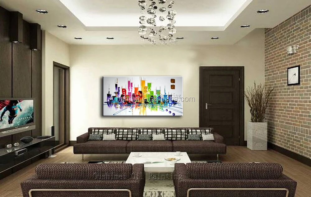 New Craft Pictures Handmade City Building Wall Painting for Home Decor Canvas Abstract City Landscape Oil Painting on Canvas Art