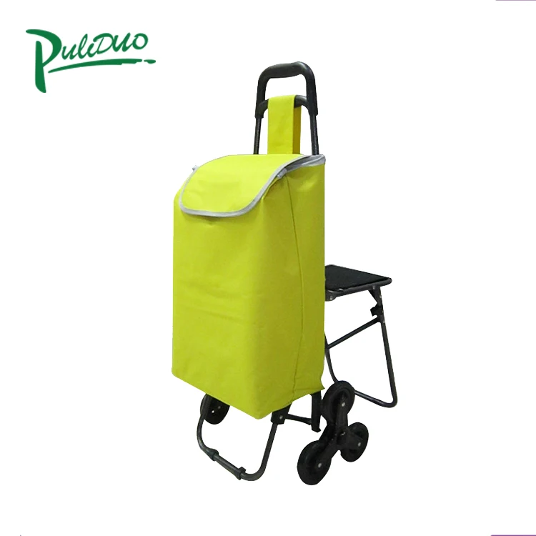 Good Selling foldable Promotion  Wheels Trolley Shopping Bags  folding with chair