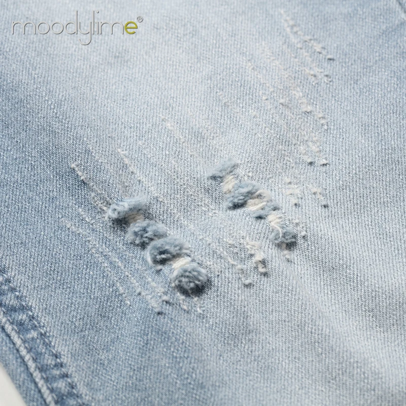 
Moodylime Light blue jeans sweet skinny High waist with elastic hot sale slim fit women jeans 