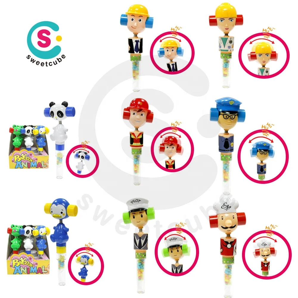Sweetcube new item boy and girl robot shake whistle candy toy