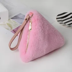 2018 hot sale jtfur fake rex rabbit fur hand bag wild plush triangle bag faux fur bag