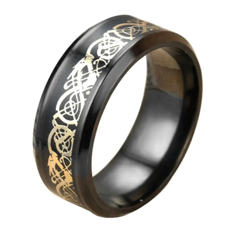 4 Colors Black Silver Gold Blue Carbon Fiber Dragon Inlay Rotate Titanium Mens Male Wedding Ring