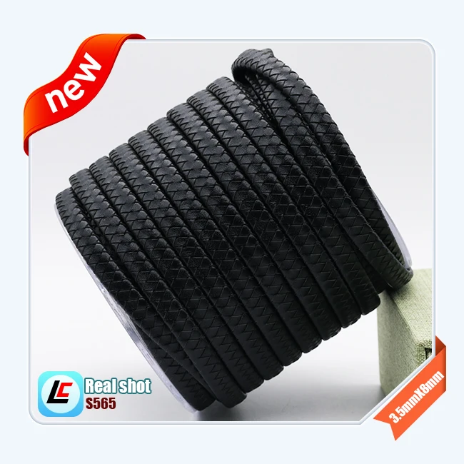 
3.5*8 Mm Plain Braiding Genuine Flat Cowhide Leather Rope For Jewelry Making 