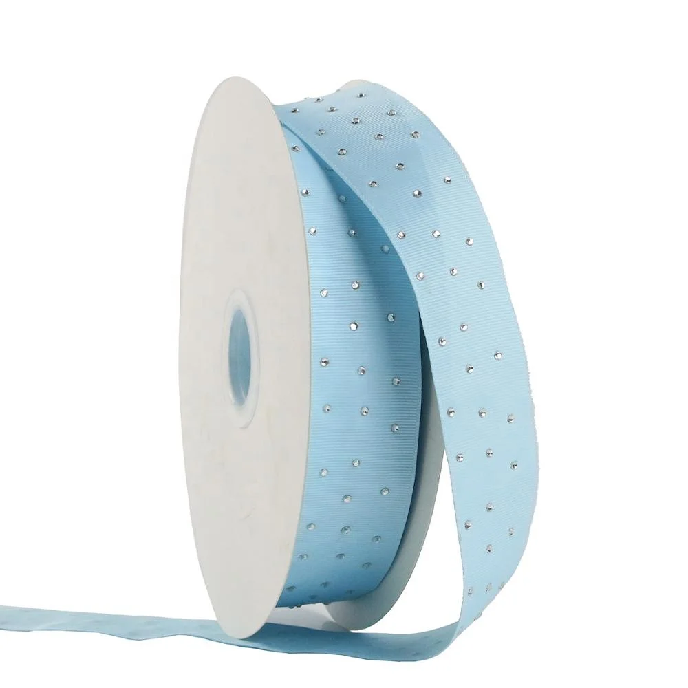 New design 38mm solid 4mm silver rhinestone printed grosgrain ribbon