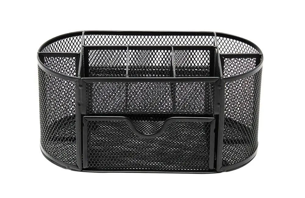 Mesh table Pen Holder 9 components Black With Drawer Office School Desk Stationery Organizer