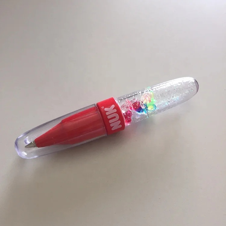Custom Glitter And 2D PVC Floater inside Plastic Liquid Ball Point Pen Advertising