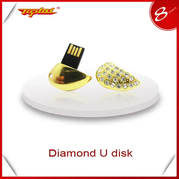 флэш-накопитель 2G Кристалл форме сердца Золотой настроить логотип USB 2.0